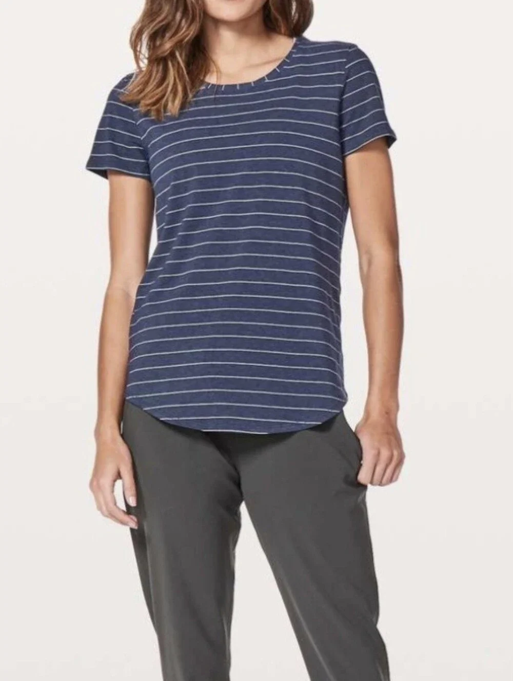 Lululemon Love Crew Blue White Stripe Shirt Crew Shirt Tshirt Sz 4